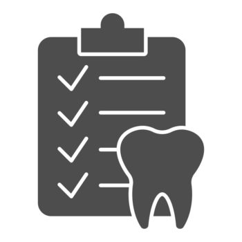 Dental checklist and tooth solid icon, Hygiene routine concept, Teeth Diagnostic Report sign on white background, Clipboard with human tooth icon in glyph style. Vector graphics.